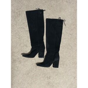 Vince Camuto Sarelia Black Suede Pointed Toe Block Heel Over The Knee Boots 8M